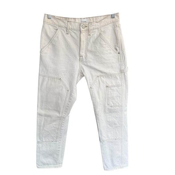 Frame Le Slouch Utility Patch Jeans Women's Cargo Ecru Sz 26 Or Sz 4 Button Fly - Picture 1 of 10